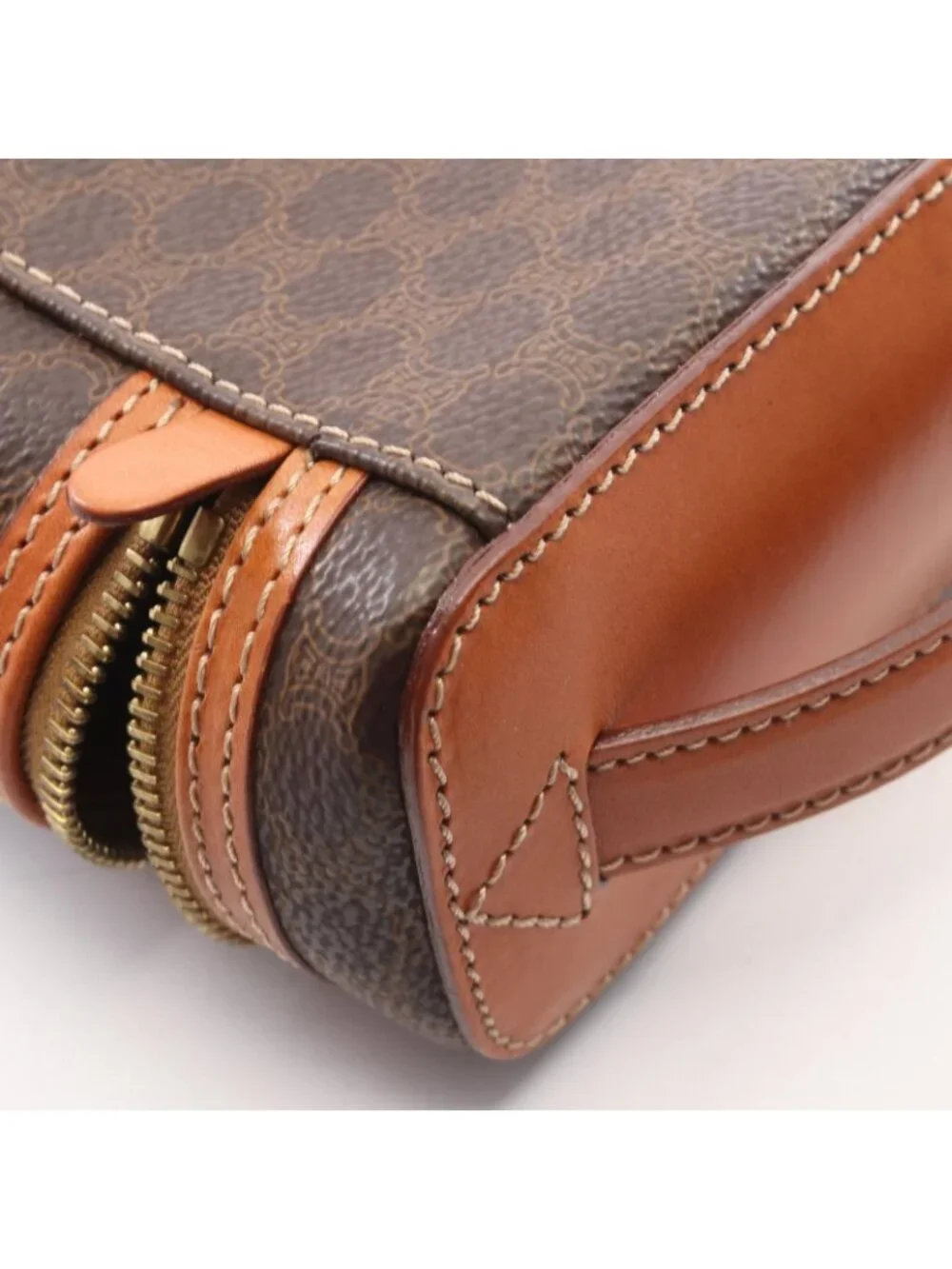 Celine Handbag Macadam Brown Canvas Leather Vanity Bag